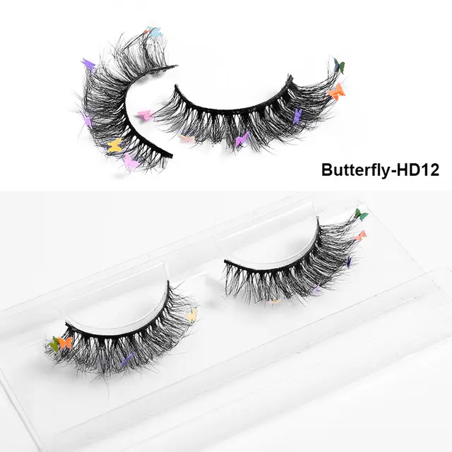One pair Package Artificial Mink Hair Butterfly False Eyelashes Natural Curling Multi layer Hd12 - Shop at LoveMi