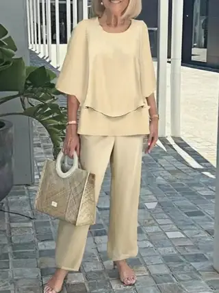 Summer Floral Print Short-Sleeve Top Loose Pants Two-Piece Set - 3Color - View 1