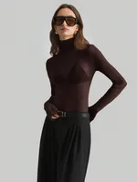 Pure Color Mesh Slim Fit Slimming Long Sleeves Temperament Commute Top - Brown