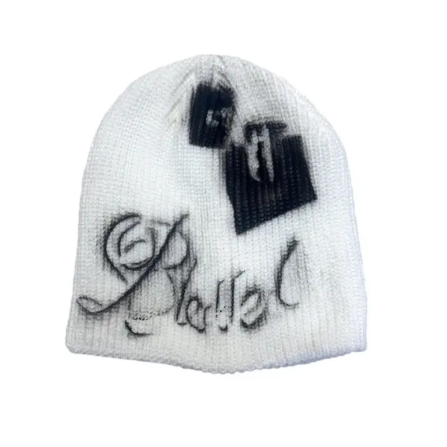 Street Style Letters Pile Heap Cap Beanie Hat Female Autumn And Winter Street B White - Shop at LoveMi