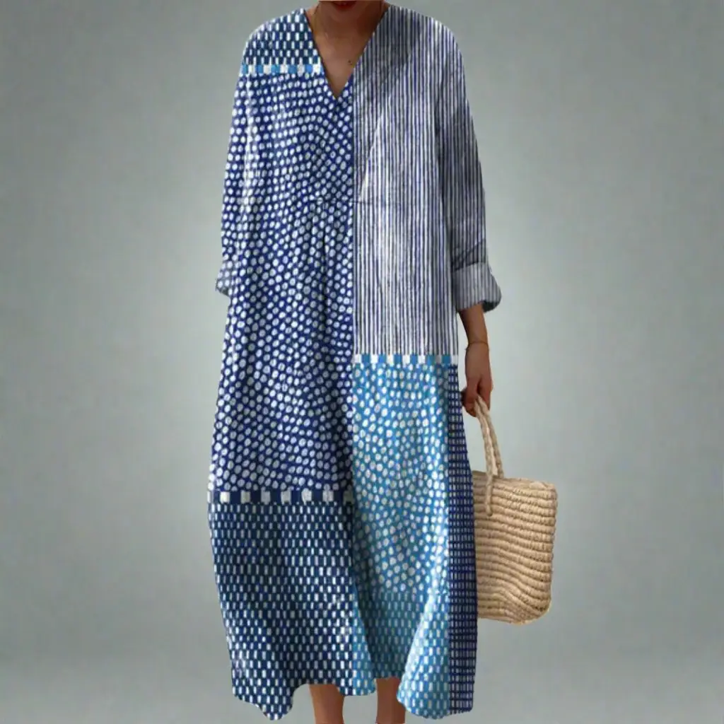 Long Sleeve Shirt Dress Women's Casual Floral Print Sleeve Skirt - Dvllyq146