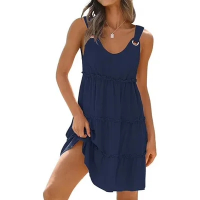Vacation Swimsuit Smock Bohemian Floral Beach Dress Navy Blue - Shop at LoveMi
