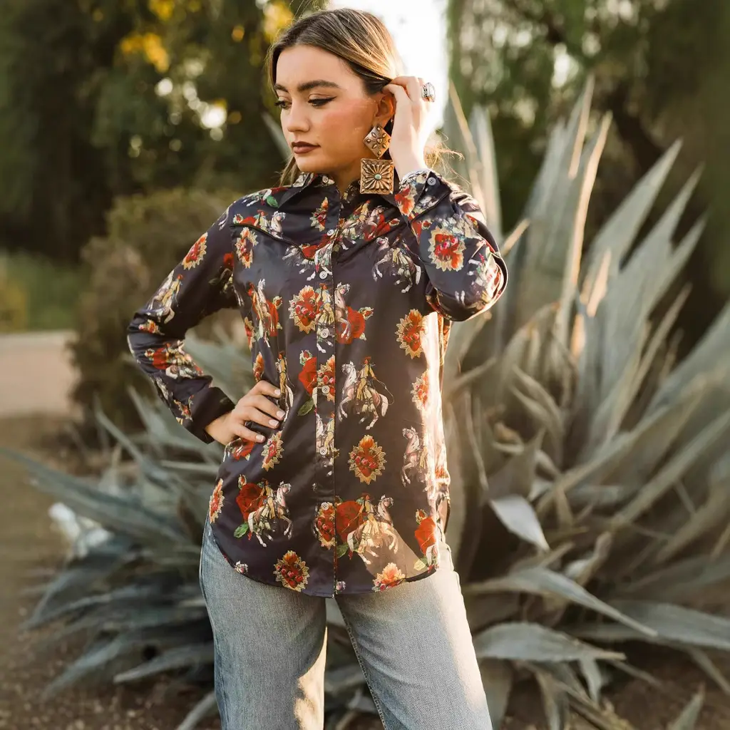 Denim Ethnic Street Printing Slim Fit Women's Shirt - Colour - View 1