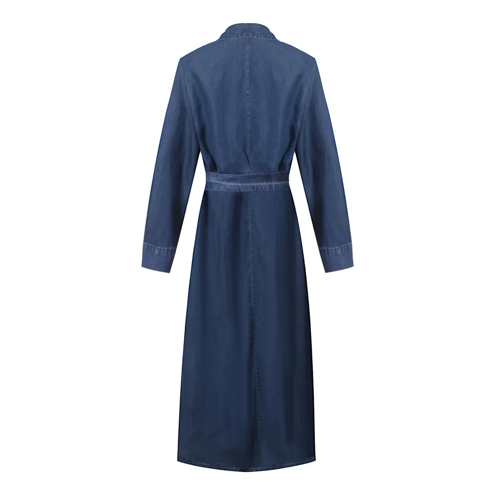 Temperament Long Sleeve Loose Slimming Denim Dress Blue - Shop at LoveMi