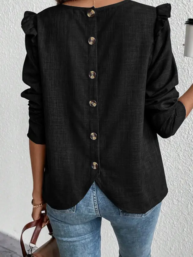 Long Sleeve Solid Color Back Single breasted Fashion Black - Shop at LoveMi