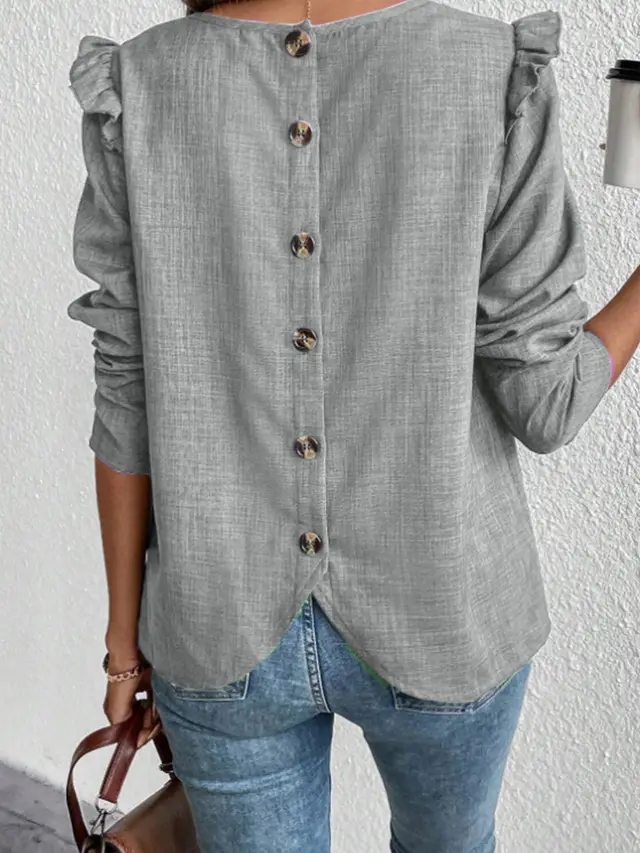 Long Sleeve Solid Color Back Single breasted Fashion Gray - Shop at LoveMi