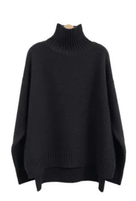 Cashmere Turtleneck Knitted Bottoming Sweater Black - Shop at LoveMi