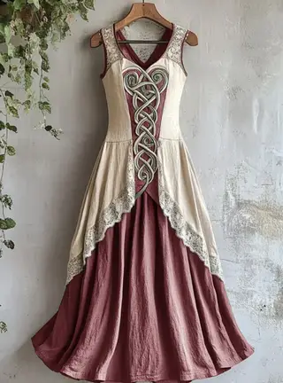 Viking Tribal Celtic Knot Art Lace Linen Tank Dress - Pink