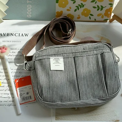 Hand Account Storage Bag Pencil Case Large Capacity Canvas Bag Striped Strap Shoulder Strap M - Shop at LoveMi