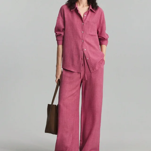 Beach Vacation Long Sleeved Shirt Set Hot Pink - Shop at LoveMi