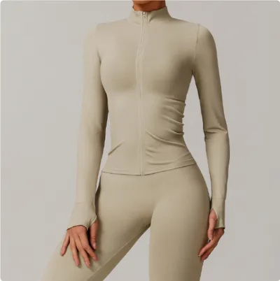 Stand Collar Zipper Yoga Clothes Warm Top Sports Running Jacket Terracotta - Shop at LoveMi