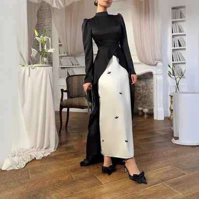 Pleated Stitching Contrast Color Long Sleeves Dress Black - Shop at LoveMi