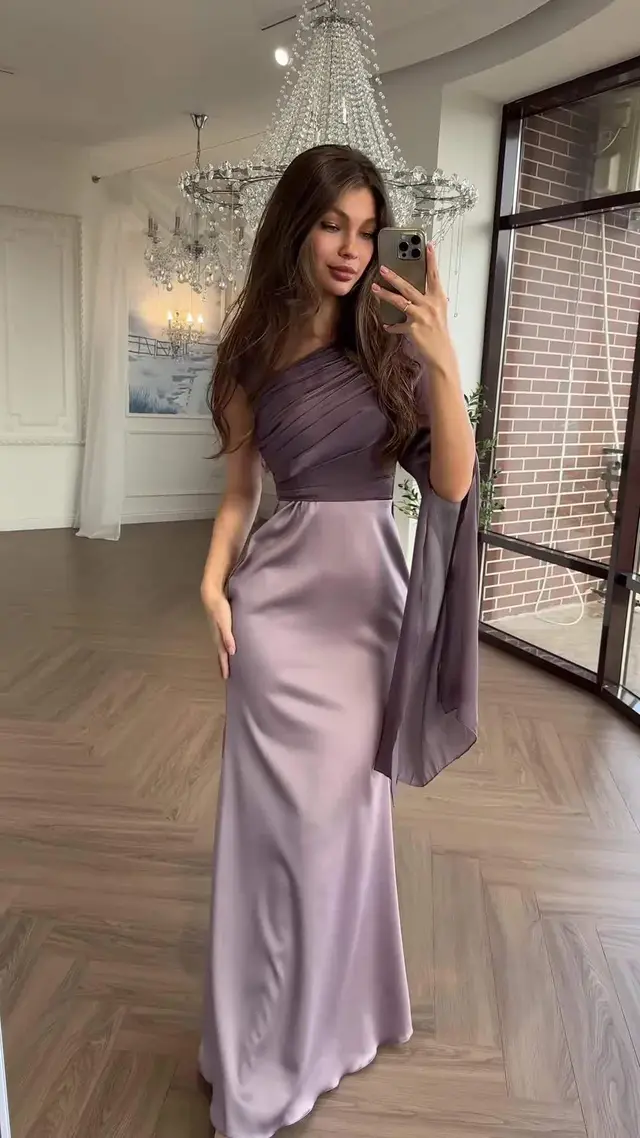 Elegant Single Long Sleeve Slim Satin Dress Maroon - Shop at LoveMi
