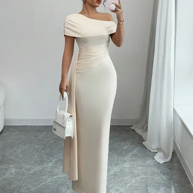 Strapless Solid Color Sleeveless Sheath Dress Apricot - Shop at LoveMi