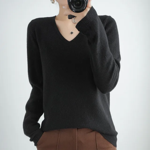 Sweater Short Plus Size Pullover Bottoming Shirt Black V Neck - Shop at LoveMi
