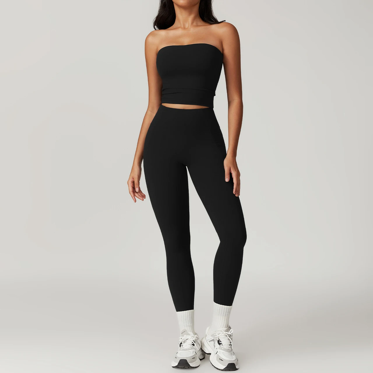 Brushed Back Tight Yoga High Waist Hip Lifting Sports Suit - 8793 Black