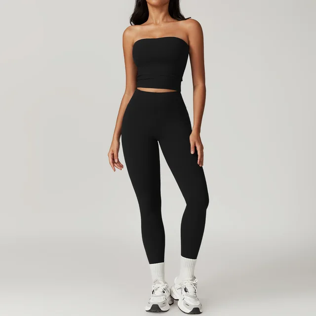 Brushed Back Tight Yoga High Waist Hip Lifting Sports Suit 8793 Black - Shop at LoveMi