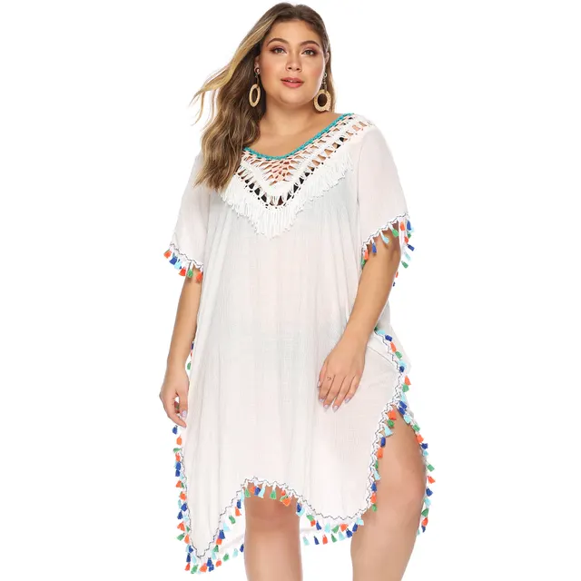Multicolored Tassel Beach Cover up Backless Dress White - Shop at LoveMi