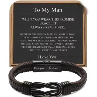 Men's Magnetic Buckle Lettering Leather Bracelet - Black