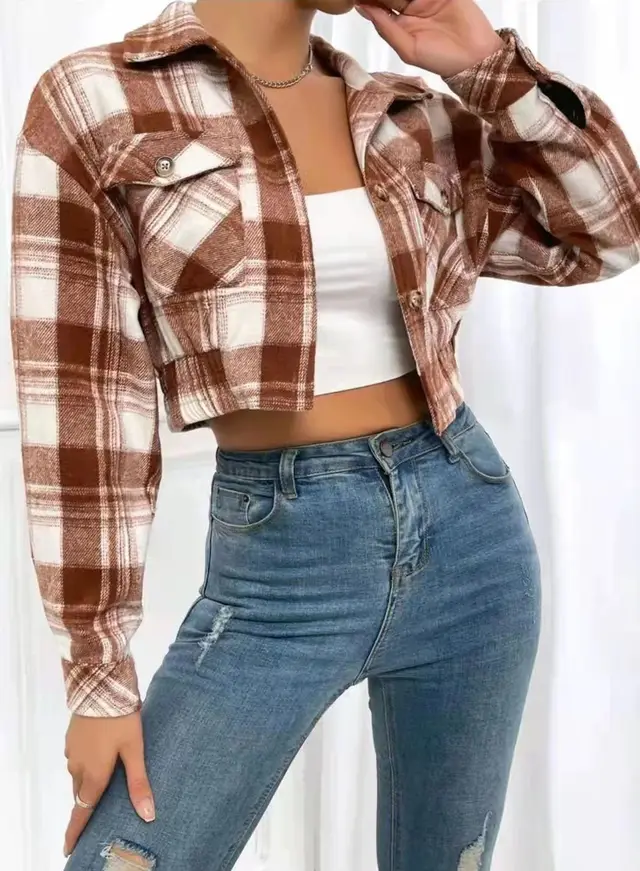 Women's Plaid Shirt Woolen Cloth Breasted Plaid - Shop at LoveMi