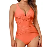 Women One-piece Slim Fit One-piece Swimsuit - Orange