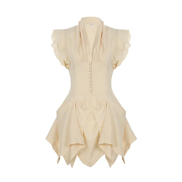 French Style Gentle Temperament Low V neck Slim Top Skin Color - Shop at LoveMi