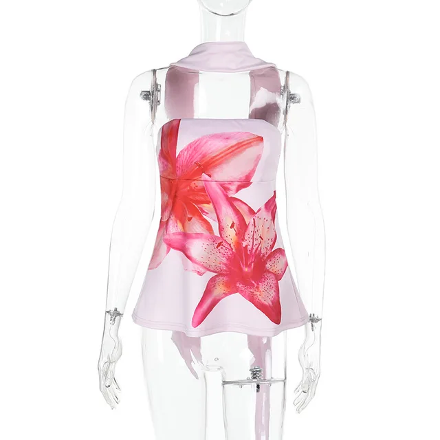Halterneck Printed Top For Women Pink - Shop at LoveMi