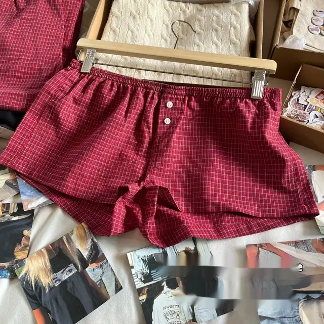 Elastic Waist Red Plaid Fastener Decoration Shorts For Women As Shown In The Figure - Shop at LoveMi