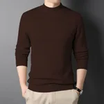 Pure Color Half Collar Men's Slim Fit Sweater Base Sweater - Coffee