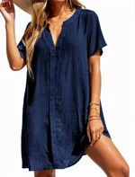 Women's Casual V-neck Shirt Beach Dress - Navy