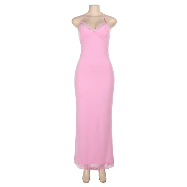 New Solid Color Casual Backless Sling Neckline Base Everyday Dress Pink - Shop at LoveMi