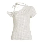 Knotted Slim Fit Backless Halter Short Sleeve Top - Beige