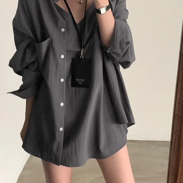 Simple V neck Strap Shirt Two piece Suit Gray - Shop at LoveMi