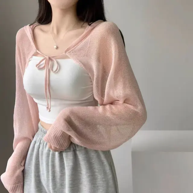 Women's Thin Suspender Skirt Shawl Air Conditioning Shirt Pink - Shop at LoveMi