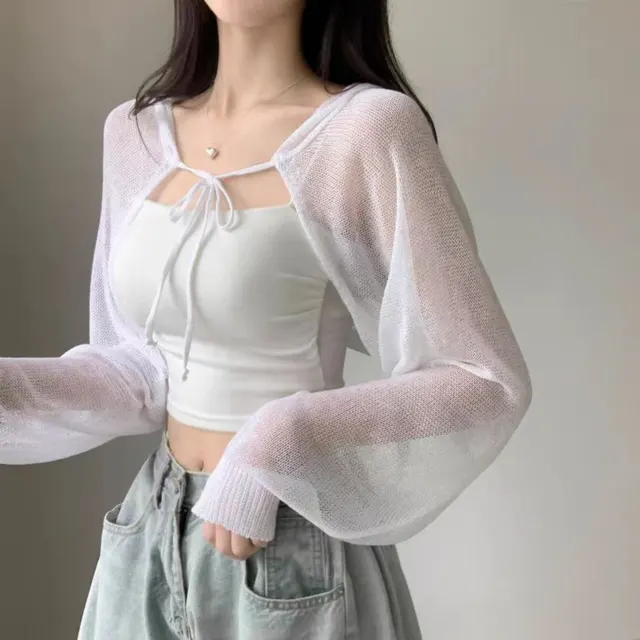 Women's Thin Suspender Skirt Shawl Air Conditioning Shirt White - Shop at LoveMi