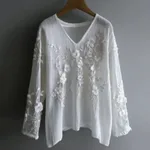 Vintage Floral Lace Comfy Long Sleeve Long-sleeve Top - Floral - View 1