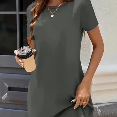 Marking Short Sleeve Dress Summer Dark Gray - Shop at LoveMi