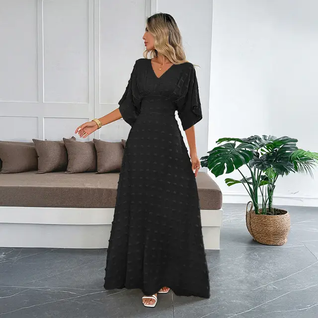 European And American Simple Elegant Style Short Sleeve Simple Dress Black - Shop at LoveMi