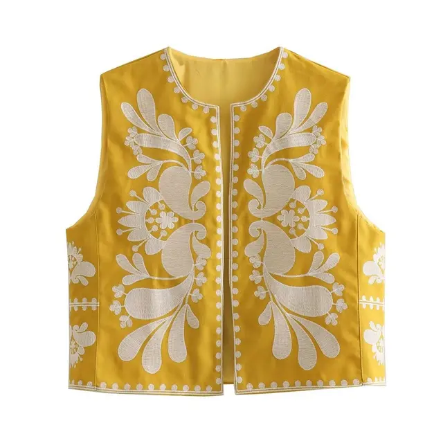 European And American Women's Clothing Sleeveless Embroidered Vest Women's Top Yellow - Shop at LoveMi