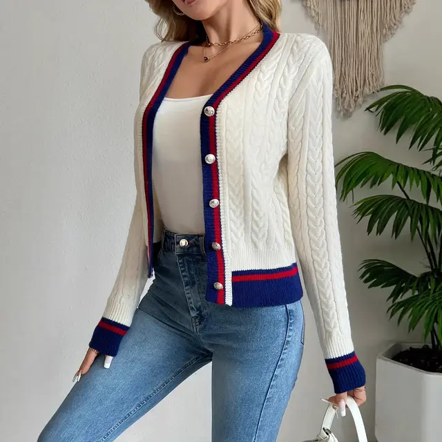 Button Cardigan Elegant Knitted Cardigan Sweater Beige - Shop at LoveMi