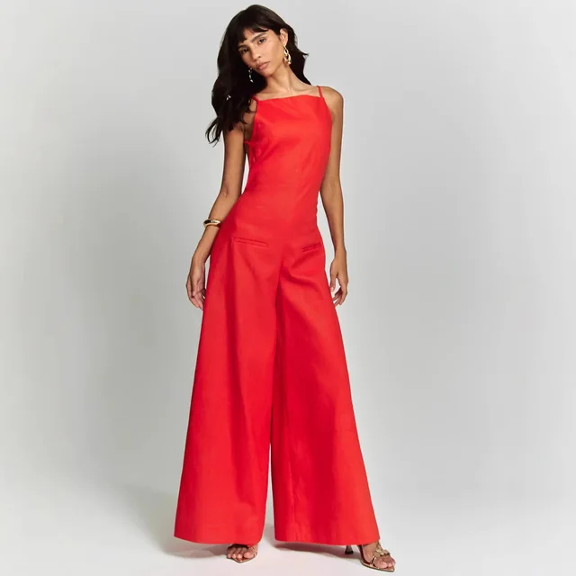 Spring And Summer New Suspender Sleeveless Jumpsuit One piece Wide Leg Women Red - Shop at LoveMi