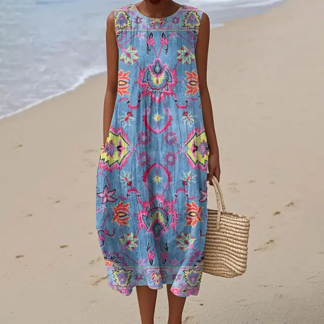 Sleeveless Shirt Dress Women's Casual Floral Print 3D Printed Sleeve Length Skirt 33 Models - Shop at LoveMi