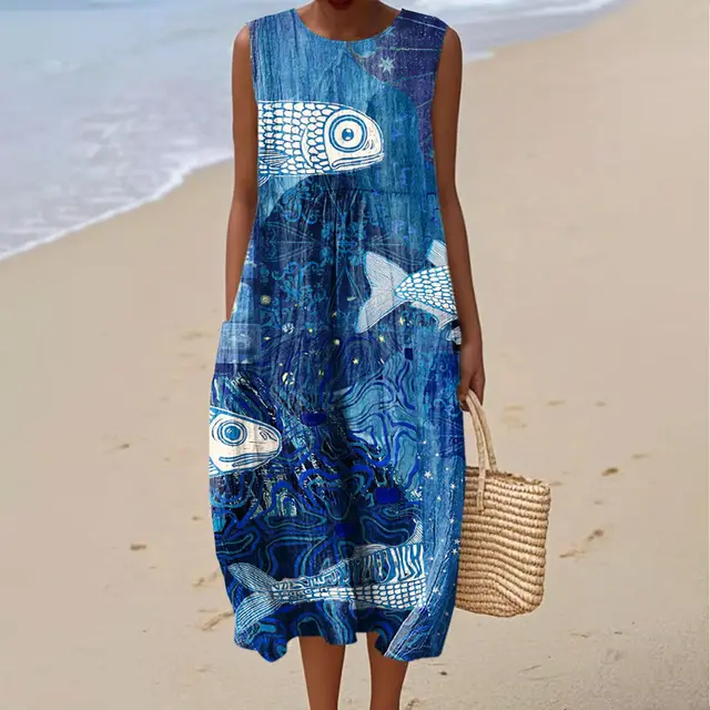 Sleeveless Shirt Dress Women's Casual Floral Print 3D Printed Sleeve Length Skirt 37 Models - Shop at LoveMi