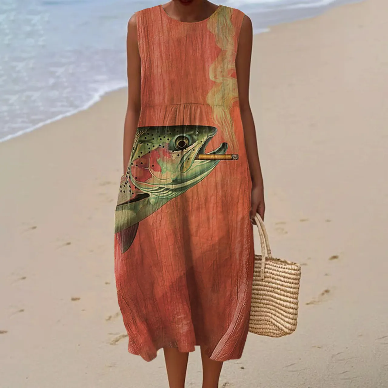 Sleeveless Shirt Dress Women's Casual Floral Print 3D Printed Sleeve Length Skirt - 38 Models
