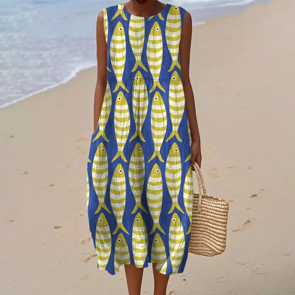 Sleeveless Shirt Dress Women's Casual Floral Print 3D Printed Sleeve Length Skirt - 39 Models
