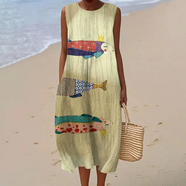 Sleeveless Shirt Dress Women's Casual Floral Print 3D Printed Sleeve Length Skirt 41 Models - Shop at LoveMi