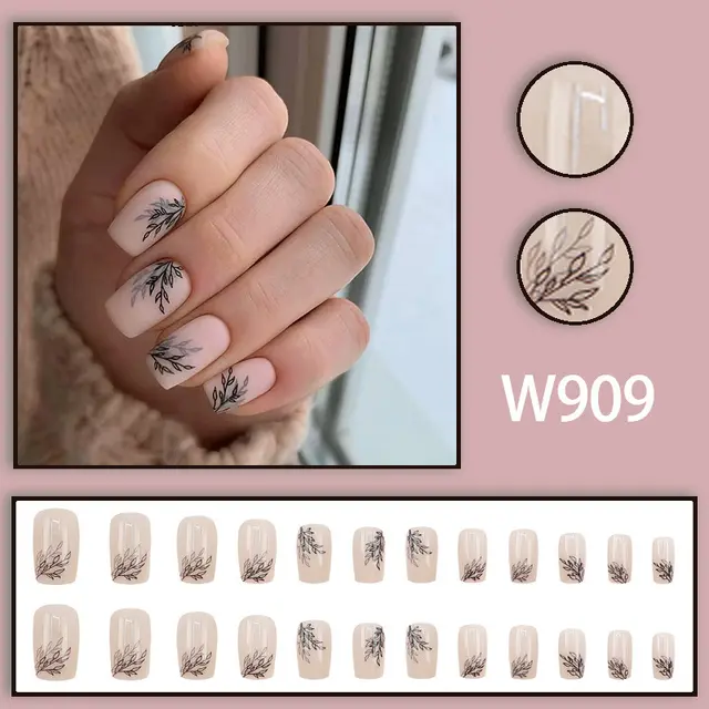 Simple Ins Style Leaves Silhouette European Square Nail Sticker Retro W909 Glue Style - Shop at LoveMi