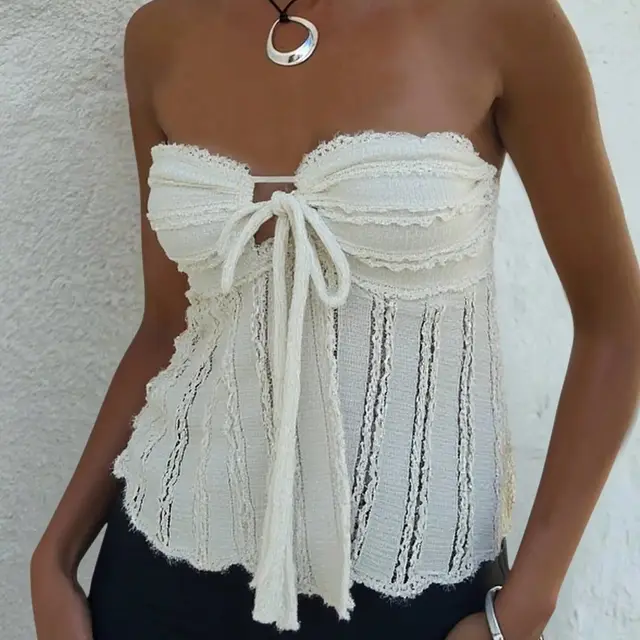 Women's Solid Color Cold Shoulder Lace Up Front Pleated Textured Top Apricot - Shop at LoveMi