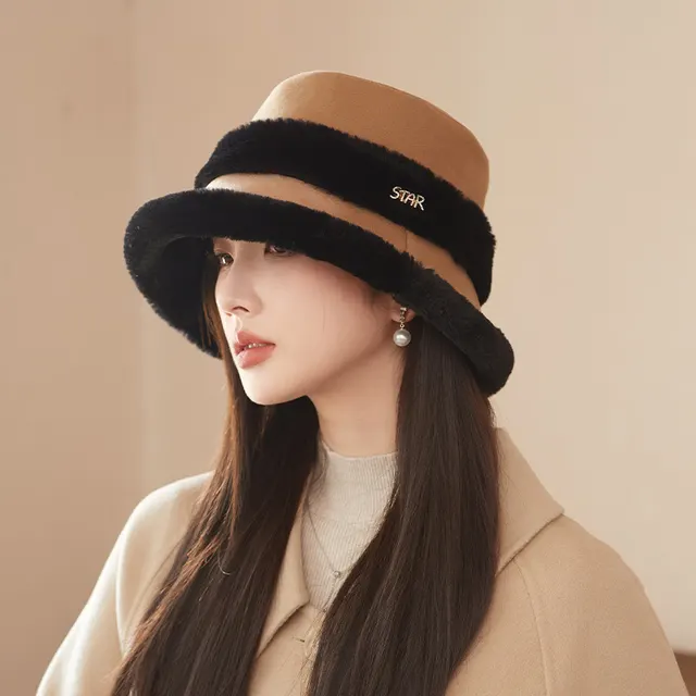 Face looking Velvet padded Small Warm Earflaps Cap Big Head Circumference Bucket Hat Khaki - Shop at LoveMi