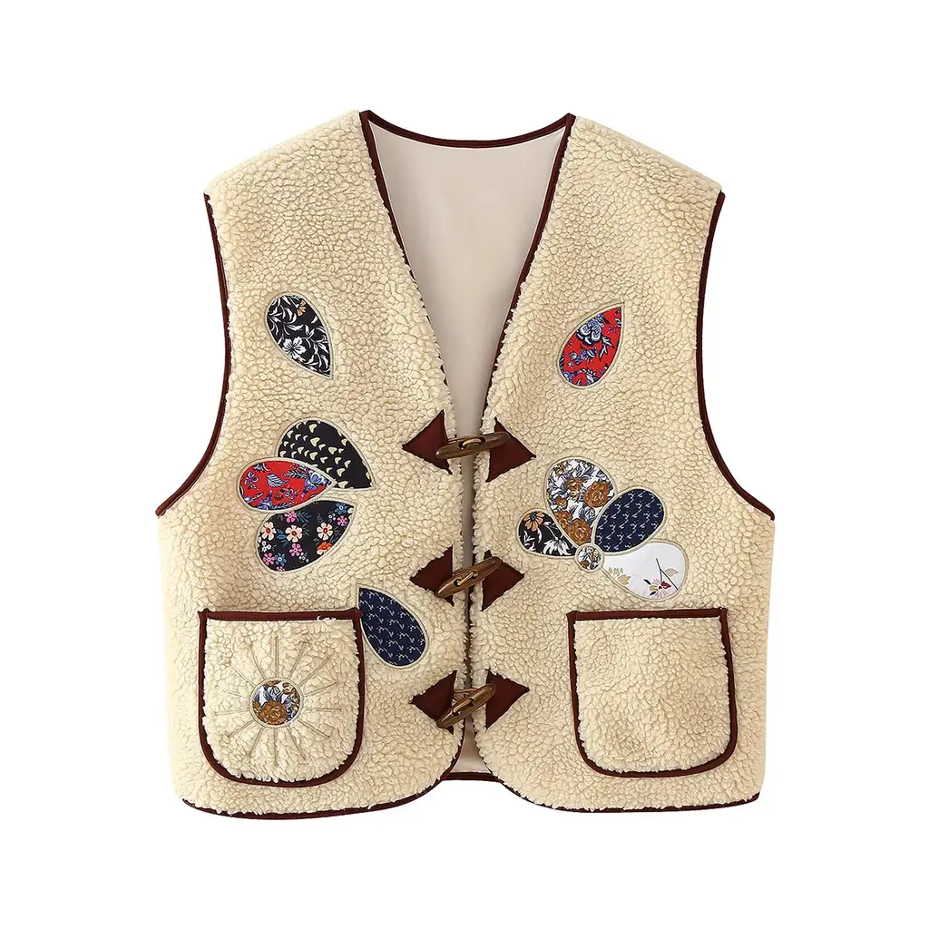 Retro Sleeveless Children's Embroidered Leisure Vest Vest - Beige